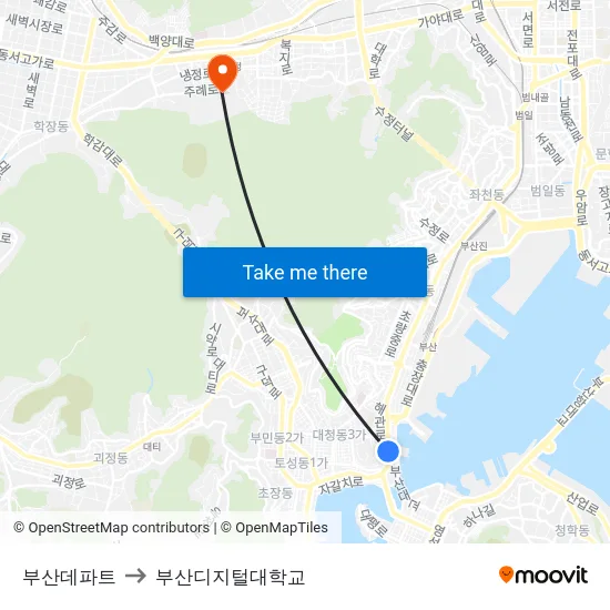 부산데파트 to 부산디지털대학교 map