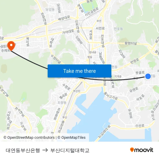 대연동부산은행 to 부산디지털대학교 map