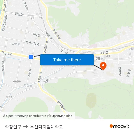 학장입구 to 부산디지털대학교 map