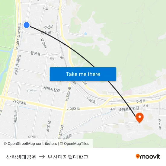 삼락생태공원 to 부산디지털대학교 map