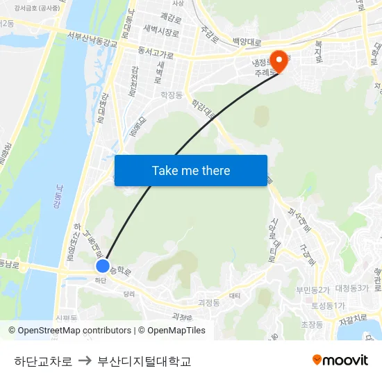 하단교차로 to 부산디지털대학교 map