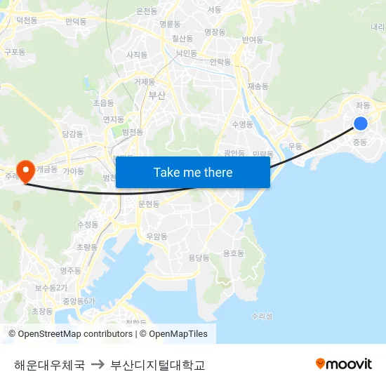 해운대우체국 to 부산디지털대학교 map
