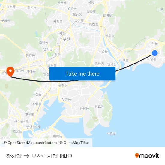 장산역 to 부산디지털대학교 map