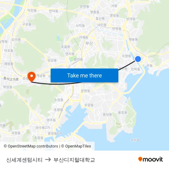 신세계센텀시티 to 부산디지털대학교 map