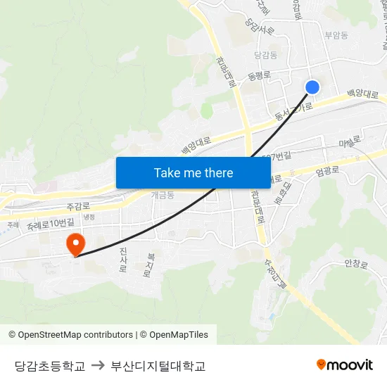 당감초등학교 to 부산디지털대학교 map