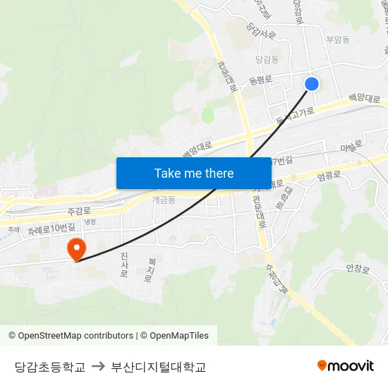 당감초등학교 to 부산디지털대학교 map