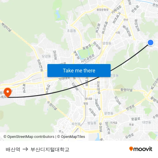 배산역 to 부산디지털대학교 map