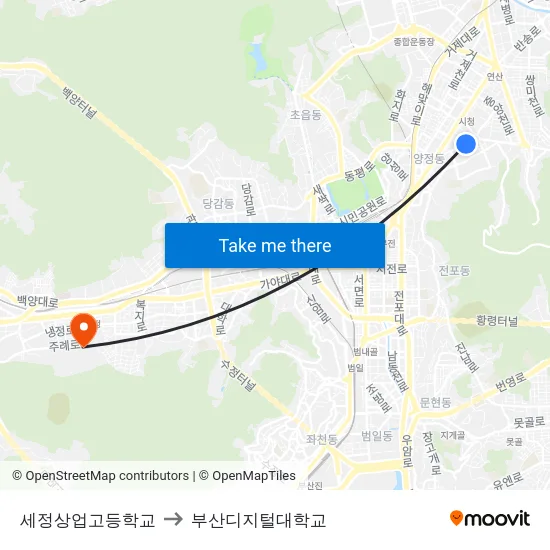 세정상업고등학교 to 부산디지털대학교 map