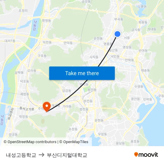 내성고등학교 to 부산디지털대학교 map