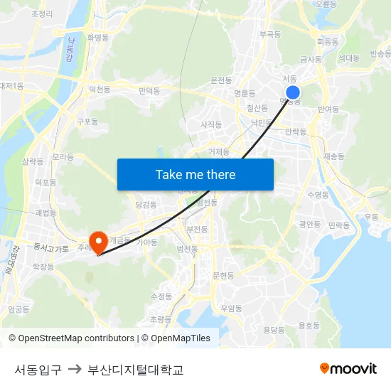 서동입구 to 부산디지털대학교 map