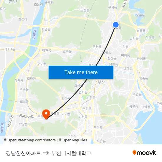 경남한신아파트 to 부산디지털대학교 map
