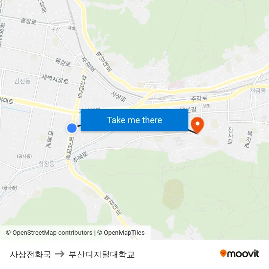 사상전화국 to 부산디지털대학교 map