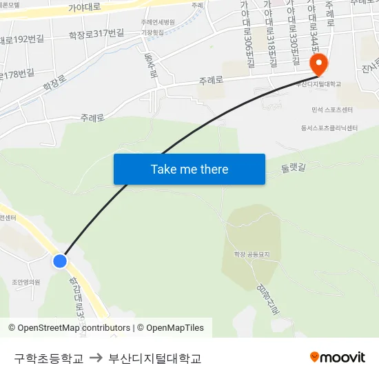 구학초등학교 to 부산디지털대학교 map