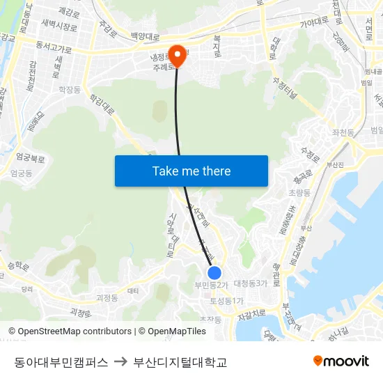 동아대부민캠퍼스 to 부산디지털대학교 map
