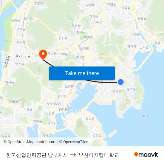 한국산업인력공단 남부지사 to 부산디지털대학교 map