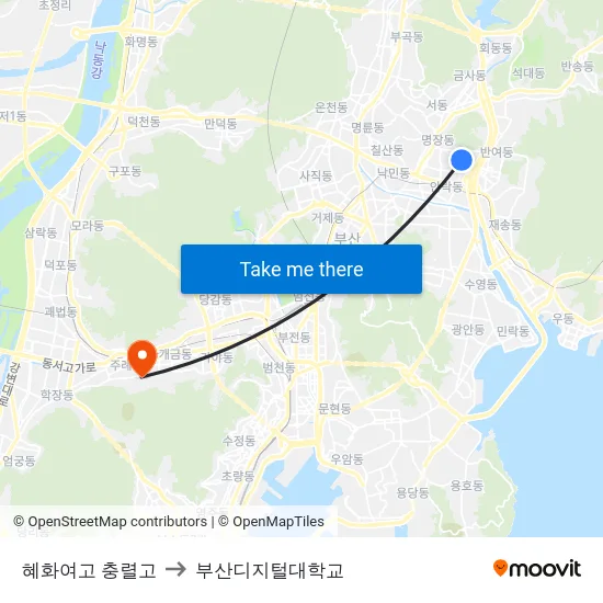 혜화여고 충렬고 to 부산디지털대학교 map