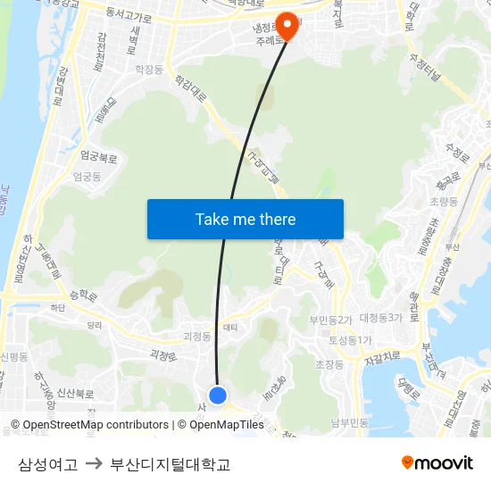 삼성여고 to 부산디지털대학교 map