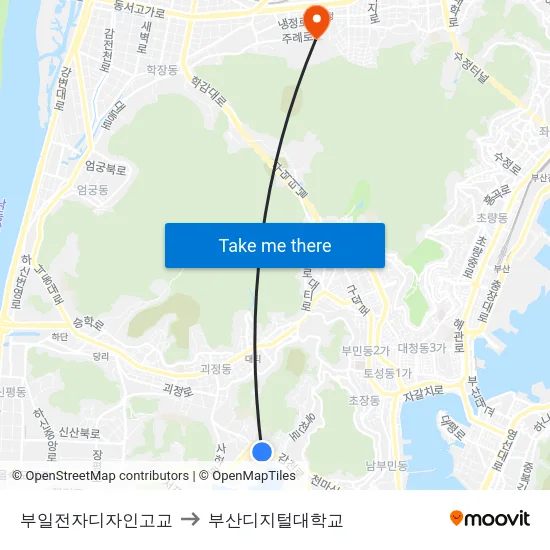 부일전자디자인고교 to 부산디지털대학교 map