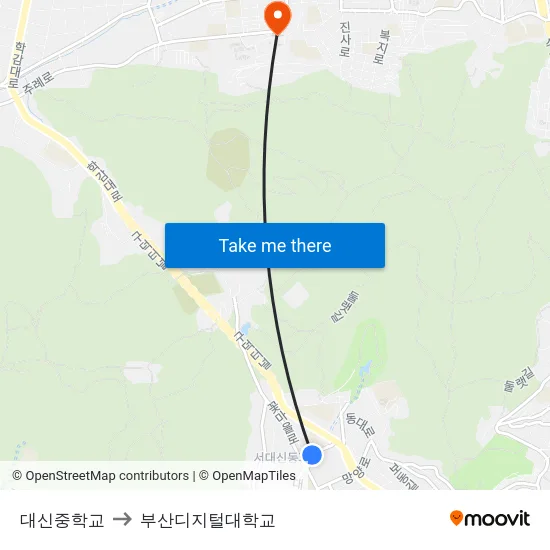 대신중학교 to 부산디지털대학교 map