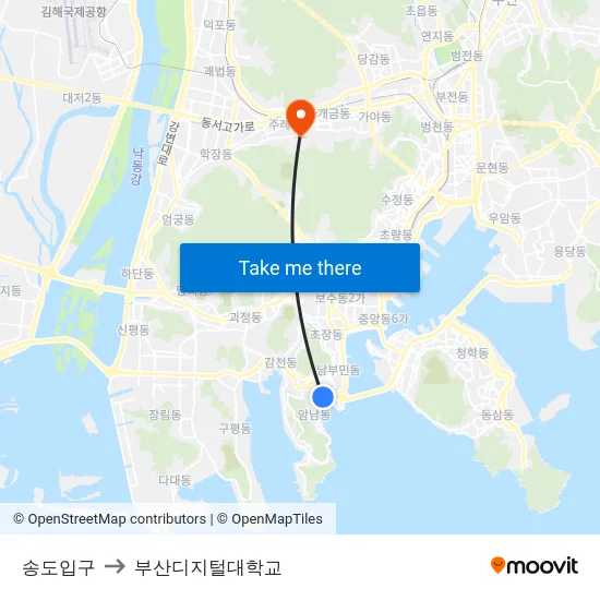 송도입구 to 부산디지털대학교 map