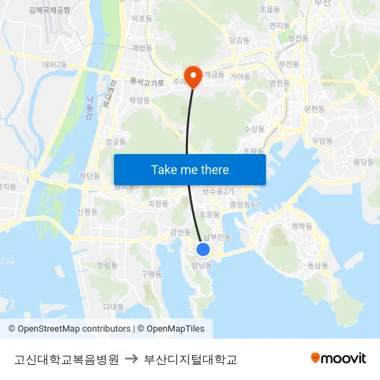고신대학교복음병원 to 부산디지털대학교 map
