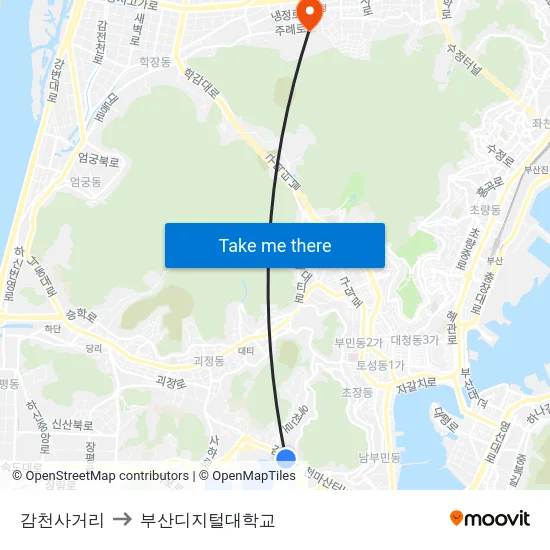 감천사거리 to 부산디지털대학교 map