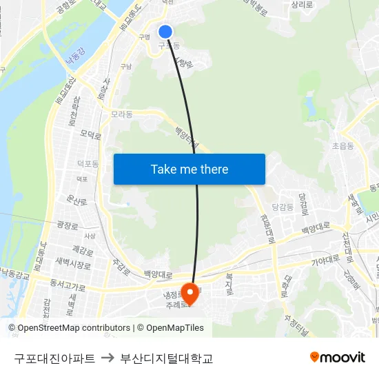구포대진아파트 to 부산디지털대학교 map