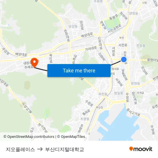 지오플레이스 to 부산디지털대학교 map