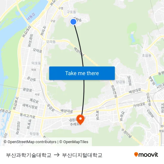 부산과학기술대학교 to 부산디지털대학교 map