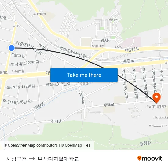 사상구청 to 부산디지털대학교 map