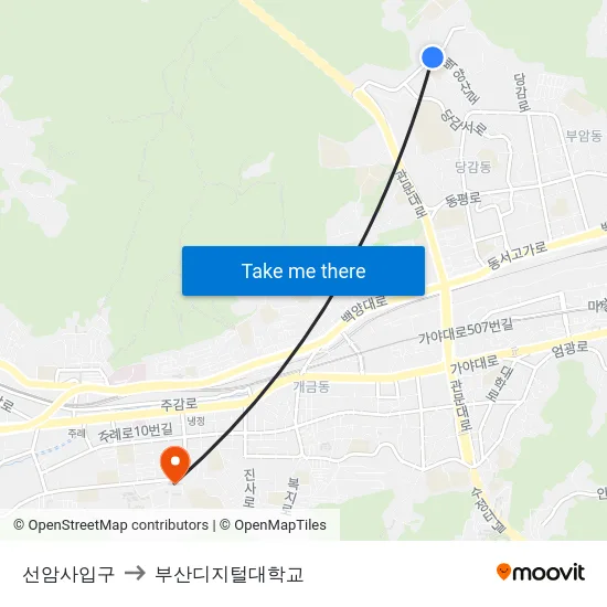 선암사입구 to 부산디지털대학교 map