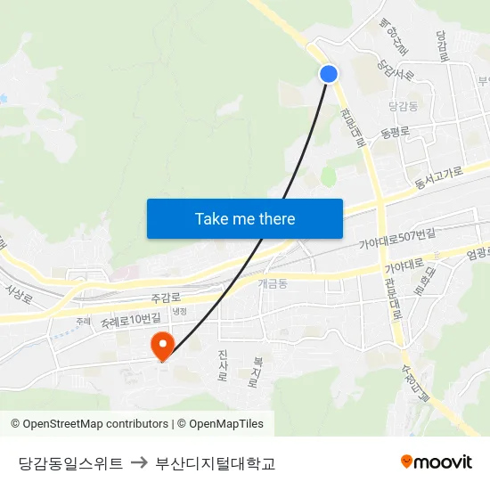 당감동일스위트 to 부산디지털대학교 map