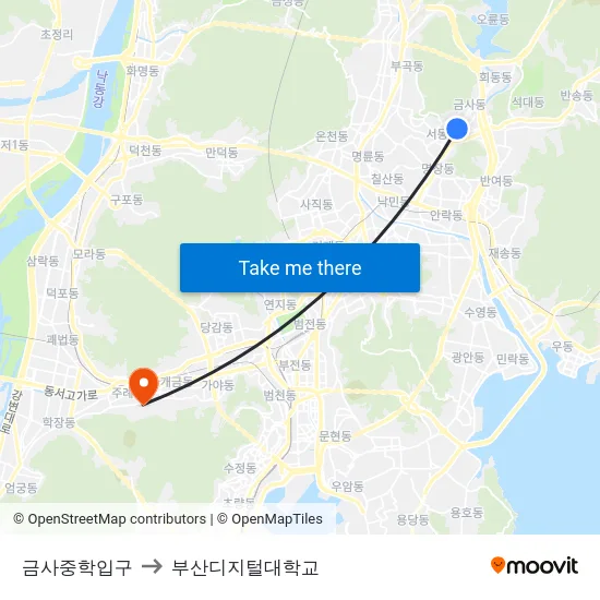 금사중학입구 to 부산디지털대학교 map