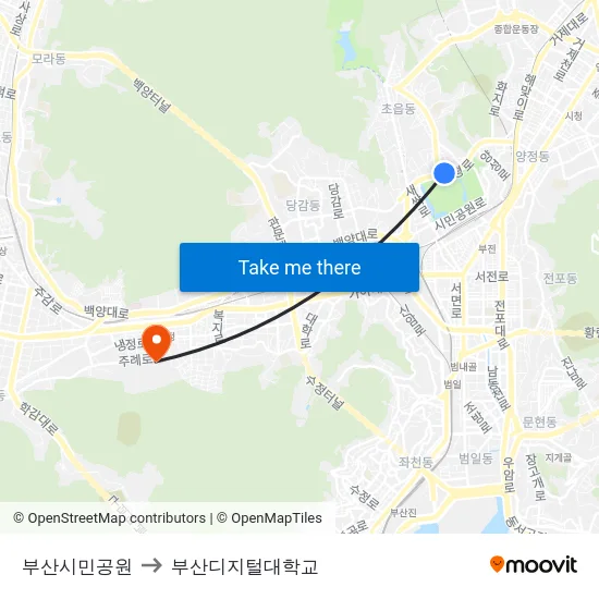 부산시민공원 to 부산디지털대학교 map
