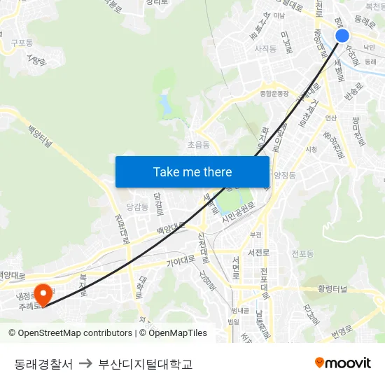 동래경찰서 to 부산디지털대학교 map