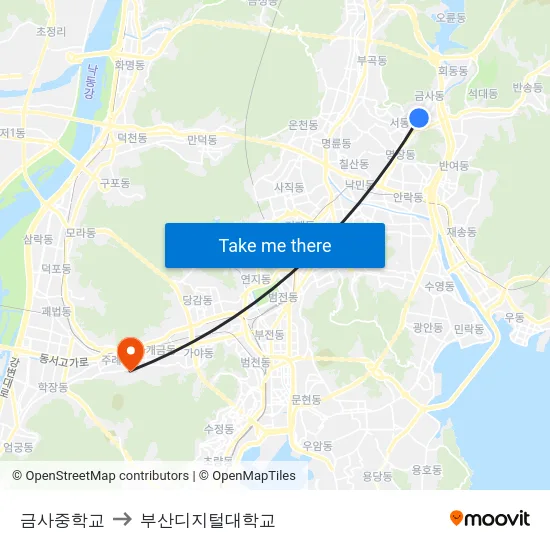금사중학교 to 부산디지털대학교 map