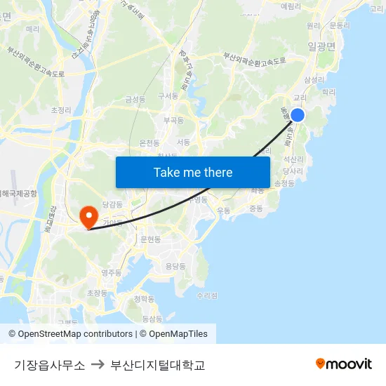 기장읍사무소 to 부산디지털대학교 map