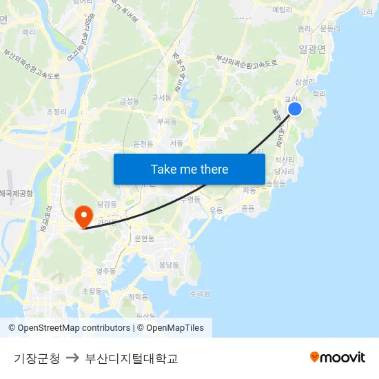 기장군청 to 부산디지털대학교 map