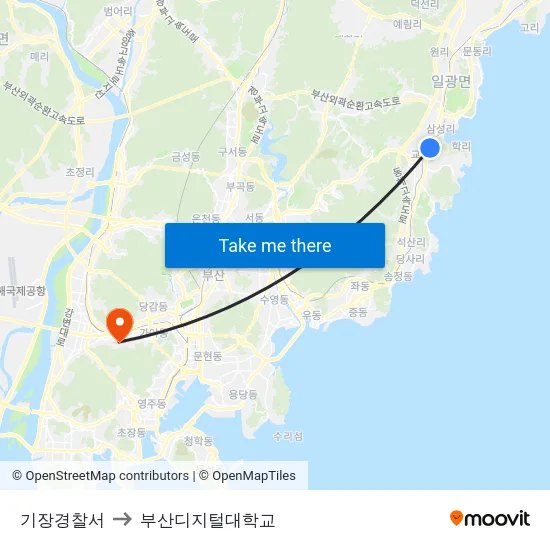 기장경찰서 to 부산디지털대학교 map