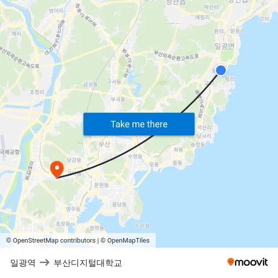 일광역 to 부산디지털대학교 map