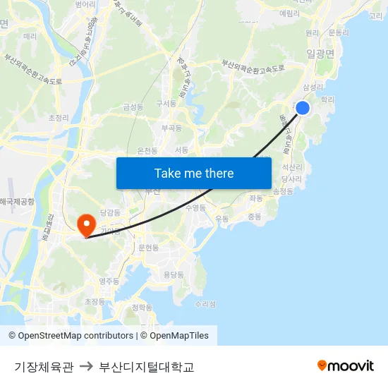 기장체육관 to 부산디지털대학교 map