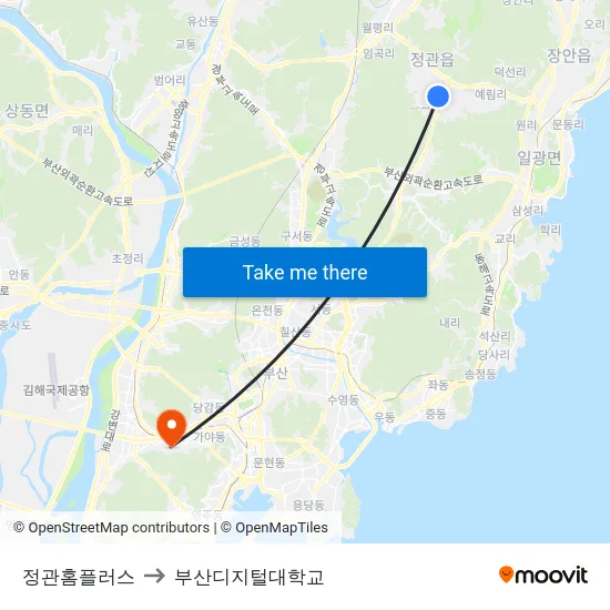 정관홈플러스 to 부산디지털대학교 map