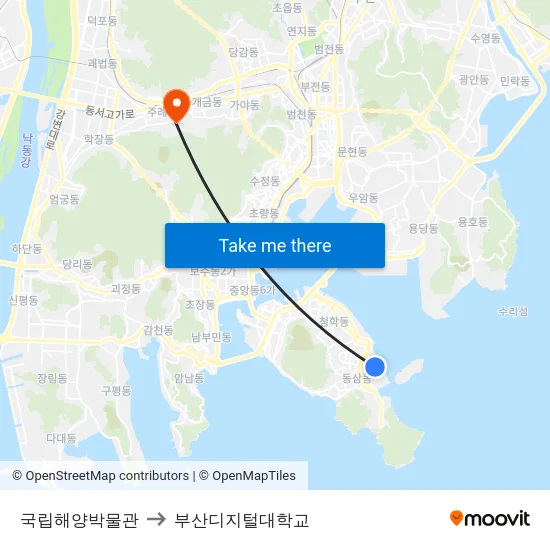 국립해양박물관 to 부산디지털대학교 map
