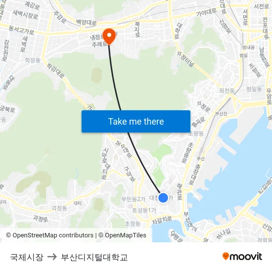 국제시장 to 부산디지털대학교 map