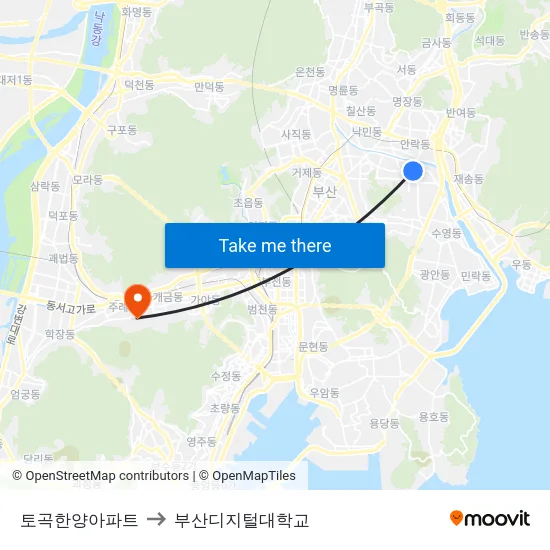 토곡한양아파트 to 부산디지털대학교 map