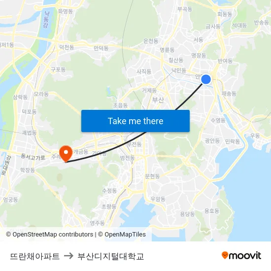 뜨란채아파트 to 부산디지털대학교 map