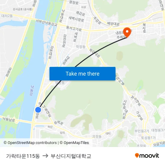 가락타운115동 to 부산디지털대학교 map