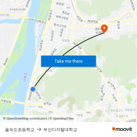 을숙도초등학교 to 부산디지털대학교 map