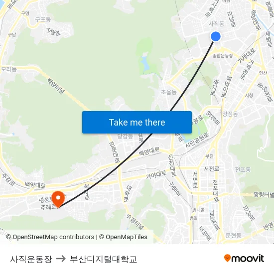 사직운동장 to 부산디지털대학교 map