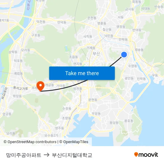 망미주공아파트 to 부산디지털대학교 map